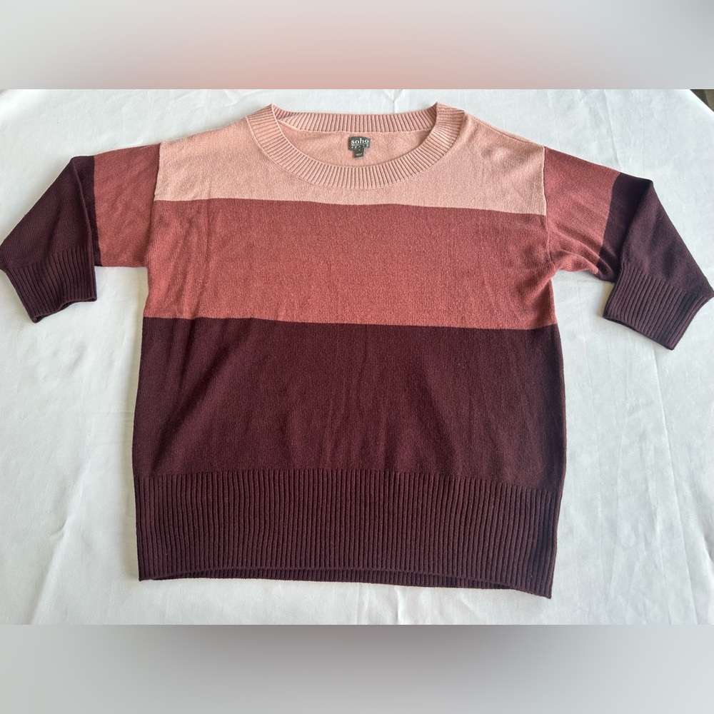 Soho Jeans Tri-Tone Sweater in Cool Browns Tones Size Small